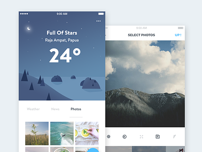 Weather App Concept part 2 app feed illustration interaction ios mobile news photos social upload weather