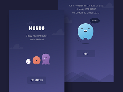 Mondo Social Network Concept app chat clean cute group illustration ios monster onboarding registration