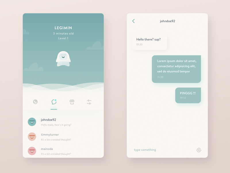 Mondo Inbox and Conversation Interface dashboard chat icons network social messaging cute monster illustration mobile app ios