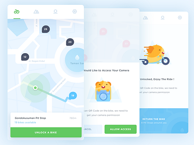 App Concept for Rent a Free Bike bike city dashboard hamster illustration ios jogja location maps mobile nearby search