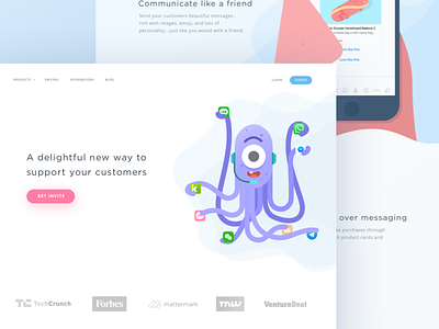 Customer Service Startup Landing Page alien communication crm cute galaxy illustration monster moon octopus planet robot website