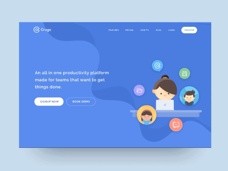 Crugo Landing Page android chat communication dashboard desktop illustration ios mobile principle web website