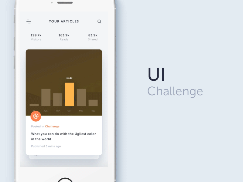 Ugliest Color in The World - UI Challenge animation app articles cards dashboard graph ios menu principle stats