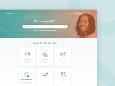 Teachable Support Page customer help icons illustrations landing page school web