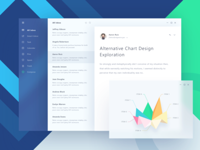 Fluent Design Email App 3d blur chart dashboard fluent graph illustration inbox material metro web windows