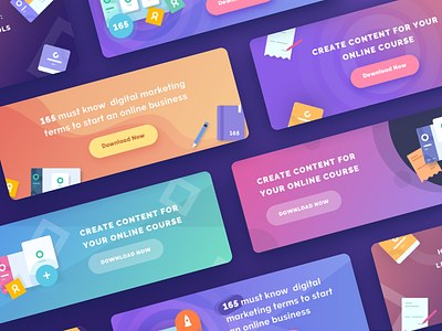 Teachable Banner Images landing page futuristic cards gradient flat download course school icons sketch illustration
