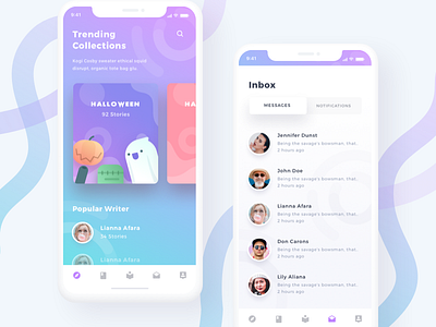 Storytelling Community App book cards dashboard gradient icons illustrations inbox ios ios 11 modern stories ui