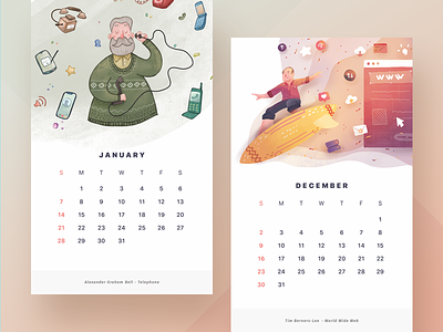 2018 Calendar by Paperpillar calendar cards gradient illustration painting print vector watercolor