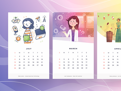 Women Inventor Illustrations calendar cards gradient illustration line lineart painting people style women