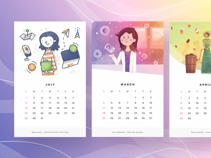 Women Inventor Illustrations people women style painting gradient lineart line illustration cards calendar