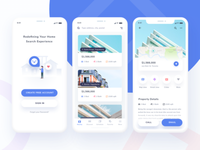 Home Finder App Exploration cards discover feed gradient house icons illustrations ios ios 11 maps shadow