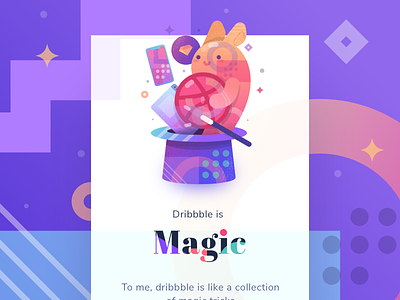 Dribbble is Magic ! bunny cute flat geometrical gradient icons illustration magic magician sketch sticker