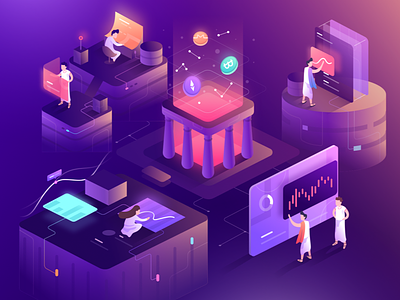 Cryptocurrency Illustration ancient building chart gradient graph illustration interaction isometric people
