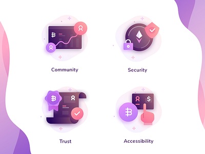 Cryptocurrency Icons bitcoin coin contract dashboard fill flat gradient icons illustrations pattern wave