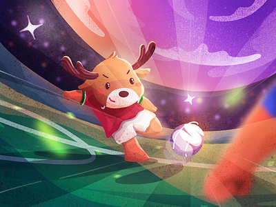 Asian Games 2018 Illustration animal character cute deer football gradient illustration painting soccer