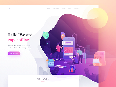 Paperpillar Landing Page Exploration character gradient hero icons illustration landing page monster people web website