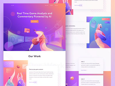 Landing Page for Real Time Game Analysis analyze cards chart comment design desktop gradient graph homepage illustration monster people player social stats web work