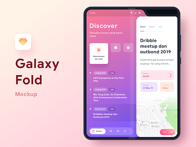 Foldable Phone Event App app cards chart dashboard discover event fold freebie galaxy gradient graph icons material mobile mockup social