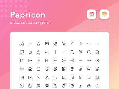 Papricon - UI Basic Element vol. 1 desktop gradient icons iconset ios mobile navigation ui vector website