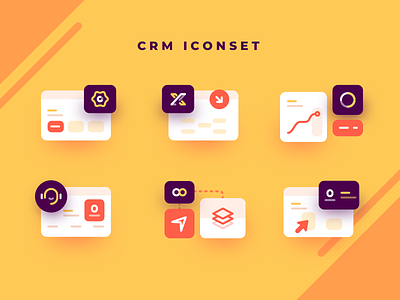 Customer Relationship Management Iconset app cards chart crm dashboard flat graph icons illustration illustrations mobile social stats vector
