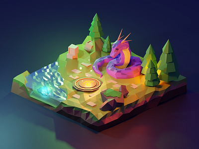 Magical Scenery Low Poly Illustration