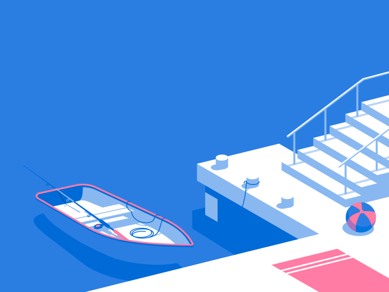 Hello dribbble a boat ai animation art ball debuts debutshot fishing holiday illustration illustrator relaxation sea shot stairs summer sun vector vector art wharf