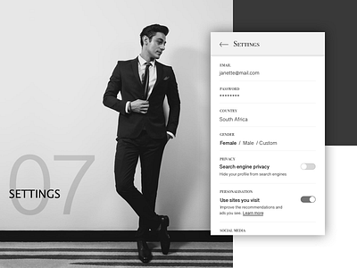 #dailyUI07 - Settings app black and white branding design grey minimalist minimalist design password privacy professional settings settings page settings ui ui