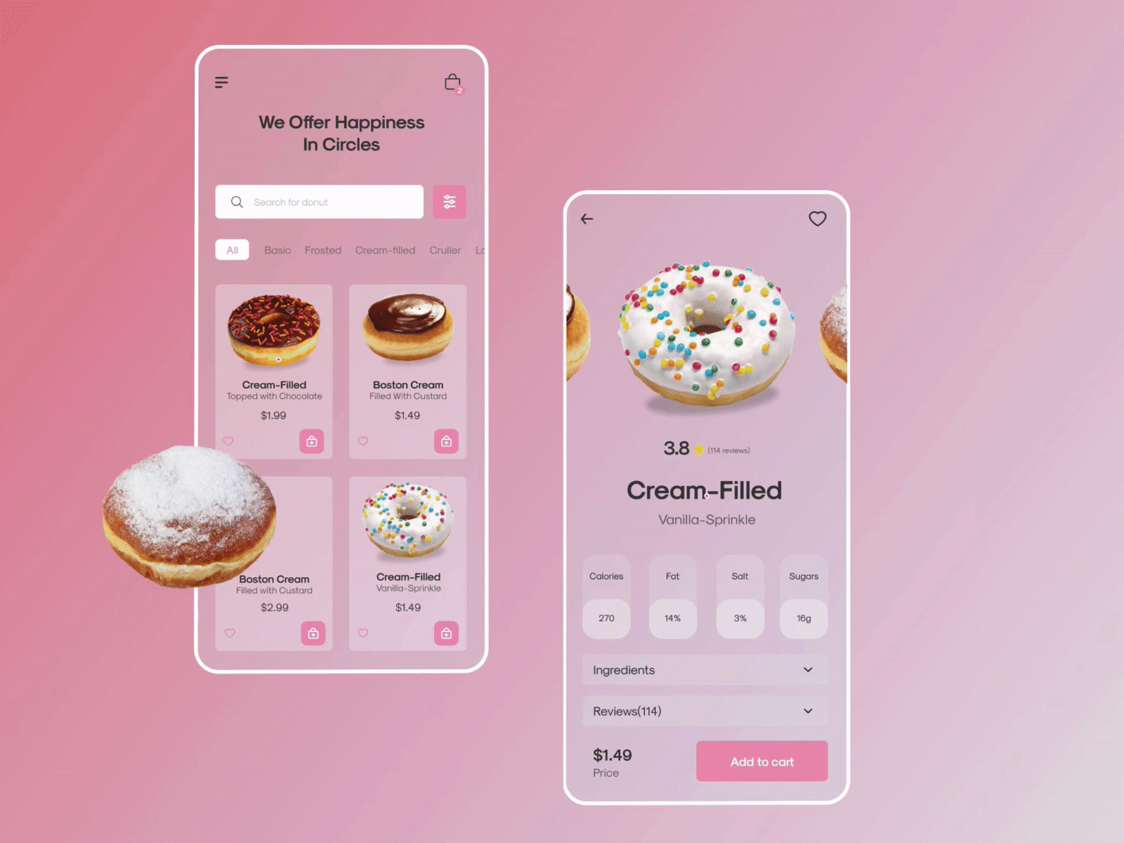 Donuts - Mobile App 🍩 2020 animation app appdesign branding design donut donuts ecommerce figma mobile ui ui design