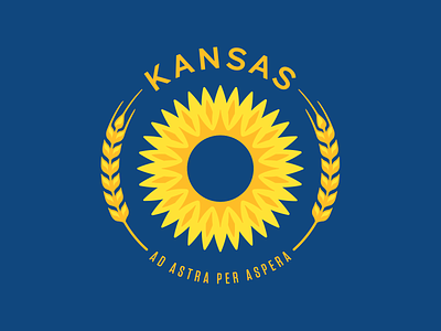 Kansas State Flag Update blue circle flag kansas redesign state sun sunflower wheat yellow