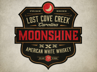 Lost Cove Creek Moonshine alcohol badge brand label logo moon moonshine shine whiskey
