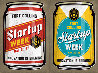 Fort Collins Startup Week Promo Posters beer cans label vintage illustration innovation brewing