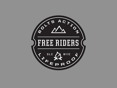 Bolts Action Badge badge bold campfire lockup logo moto motorcycle mountains ride script