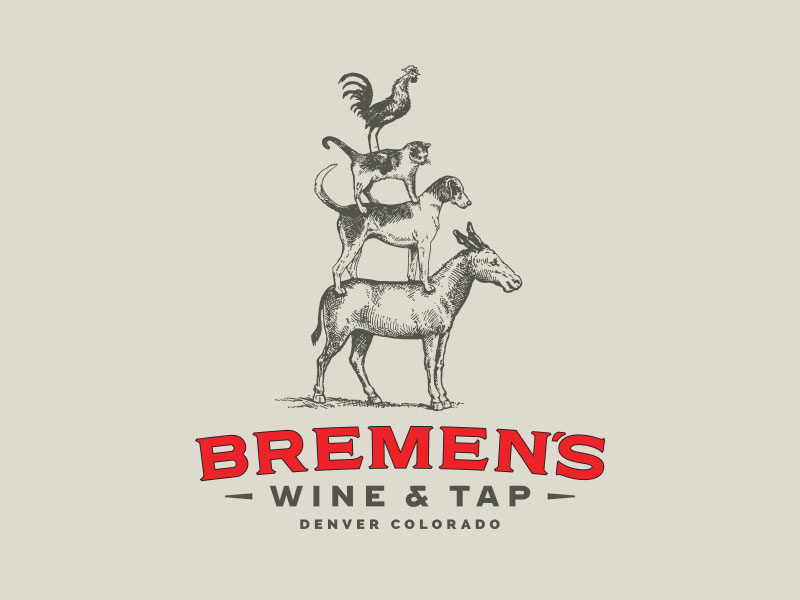 Bremens Identity bar colorado denver restaurant beer tap wine grimm brothers rooster cat dog donkey