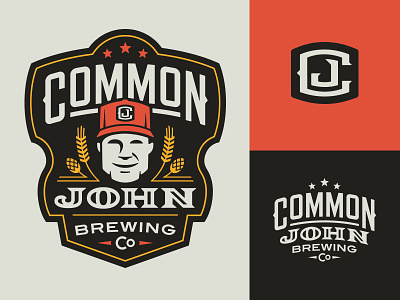 Common John Brewing Co. Logos badge barley beer beverage brewery brewing hops initials lockup stars tennessee