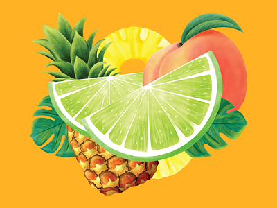 Calypso Limeade Illustration illustration label design label packaging limeade limes palm leaf peach pineapple product design rebranding