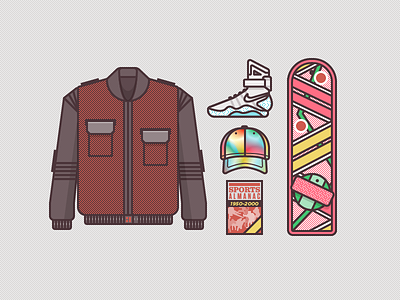 McFly Gear 2015 almanac back to the future future gear hat hover board icons illustration jacket marty mcfly nike retro shoes skateboard sports vector vintage