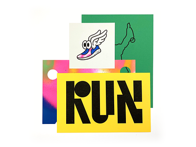 Run 01 illustration risograph run running spray paint typography