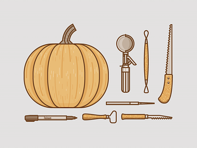 Pumpkin Carving Collection halloween icons illustrations knife marker pumpkin scoop tools