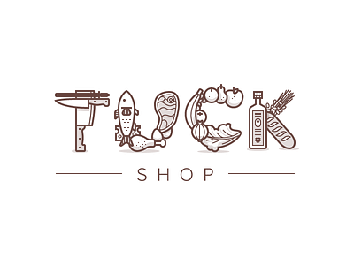 Tuck Shop bread eat food fruit icons illustration knife logo meat typography vector veggies