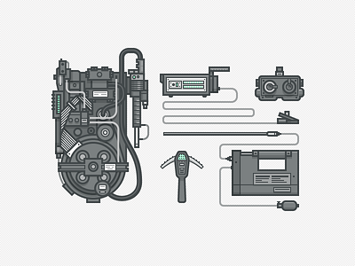 Ghostbusters Gear geek ghost gun icons illustration tools trap vector weapon