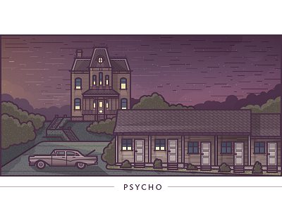 Psycho architecture buildings crazy creepin illustration movie vector windows