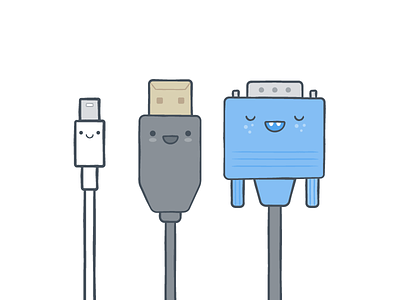 Cords character cords happym hdmi icons illustration thunderbolt