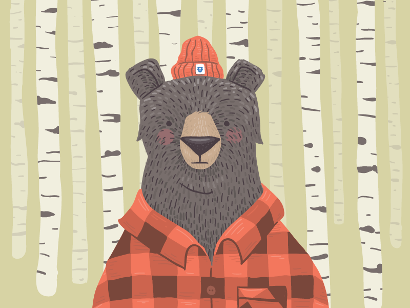 Dropbox Bear illustration vector bear texture fur trees flannel beanie