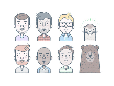 Avatars avatars bear character glasses hipsters illustration otter people vector