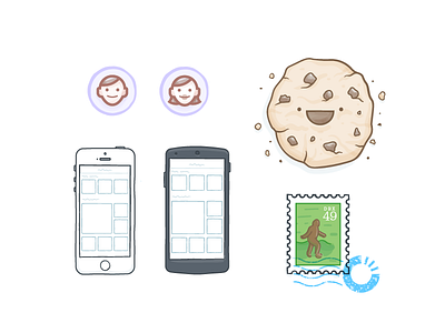 Carousel Randos avatar bigfoot cookie food icons illustration photo stamp ui vector
