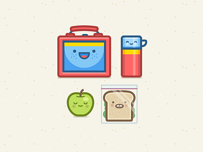 Lunchbox Crew apple avatar character food icon illustration lunchbox sandwich thermos vector