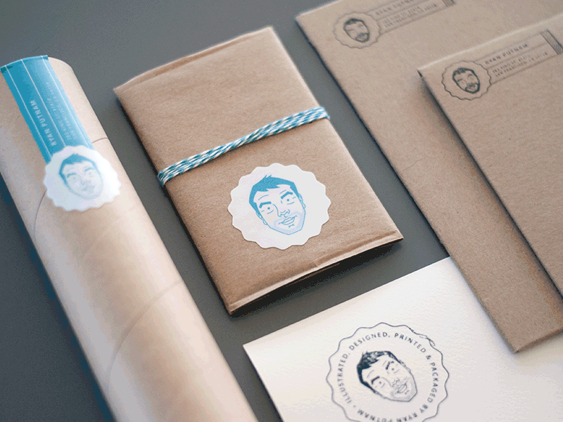 Ryan Putnam Packaging face illustration kraft logo packaging stamp stickers twine