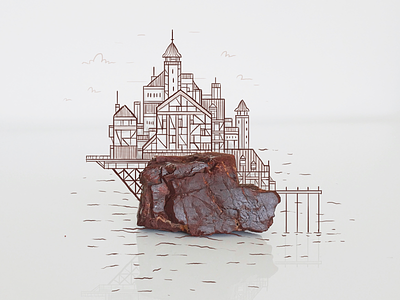 Craggy Chateau doodle illustration island photo rock sketch