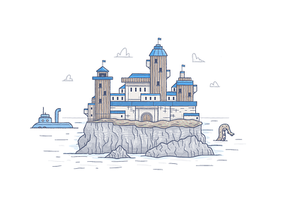 Sir Crags A Lot castle illustration island keep submarine tentacle