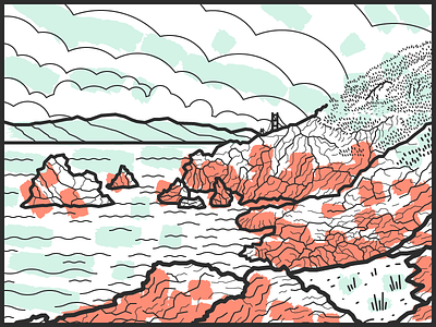 Lands End bridge color hills illustration mountains ocean sf sketch